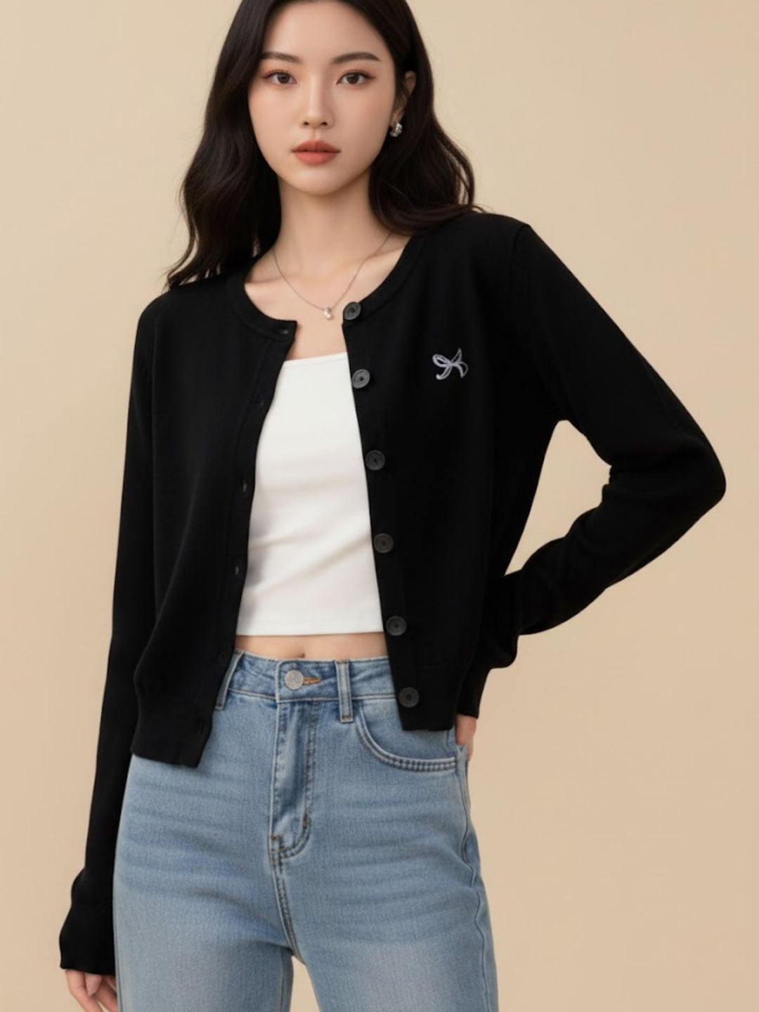 Black Full Sleeve Buttoned Cardigan
