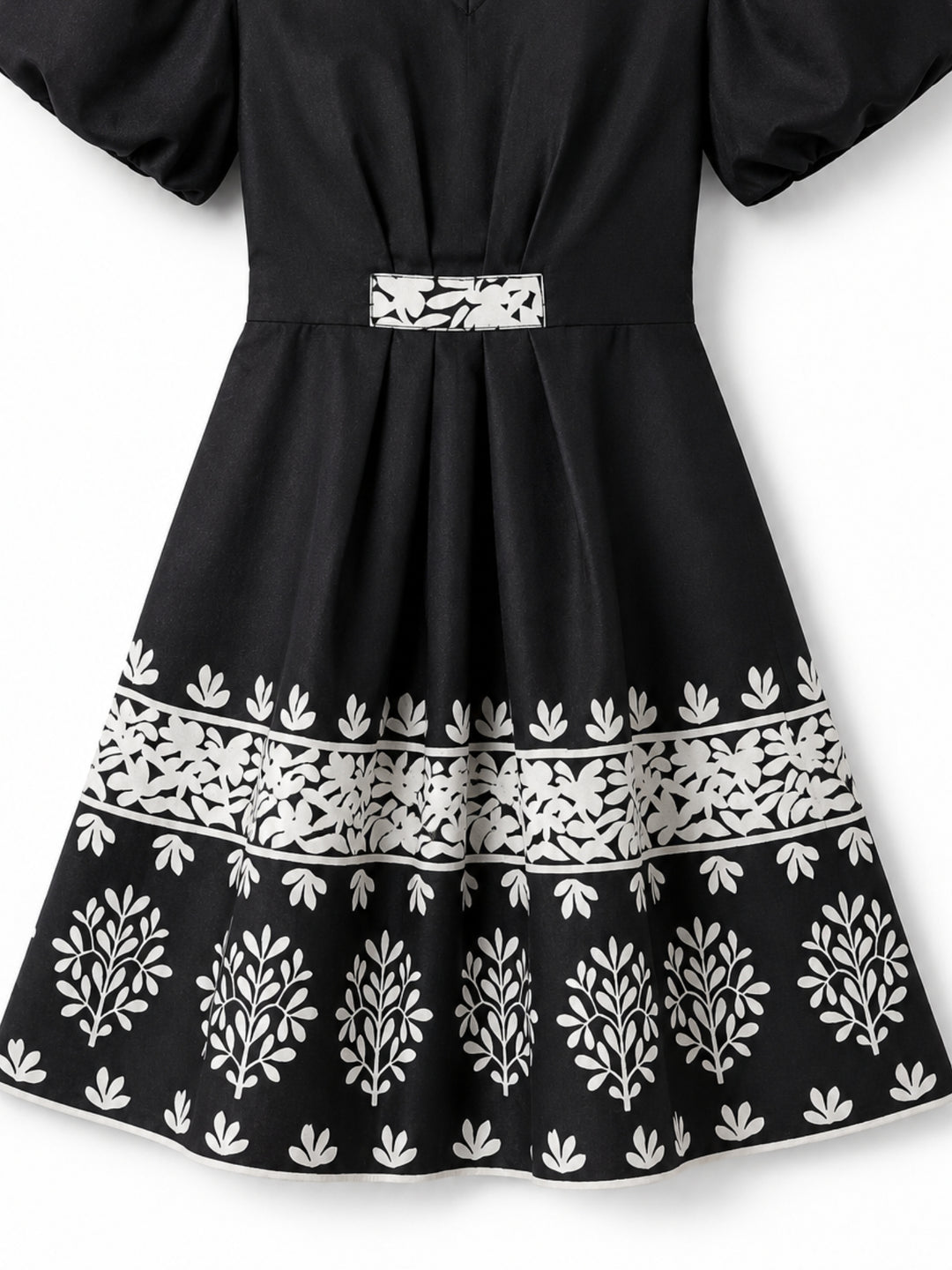 Black Short-Sleeve Floral Dress
