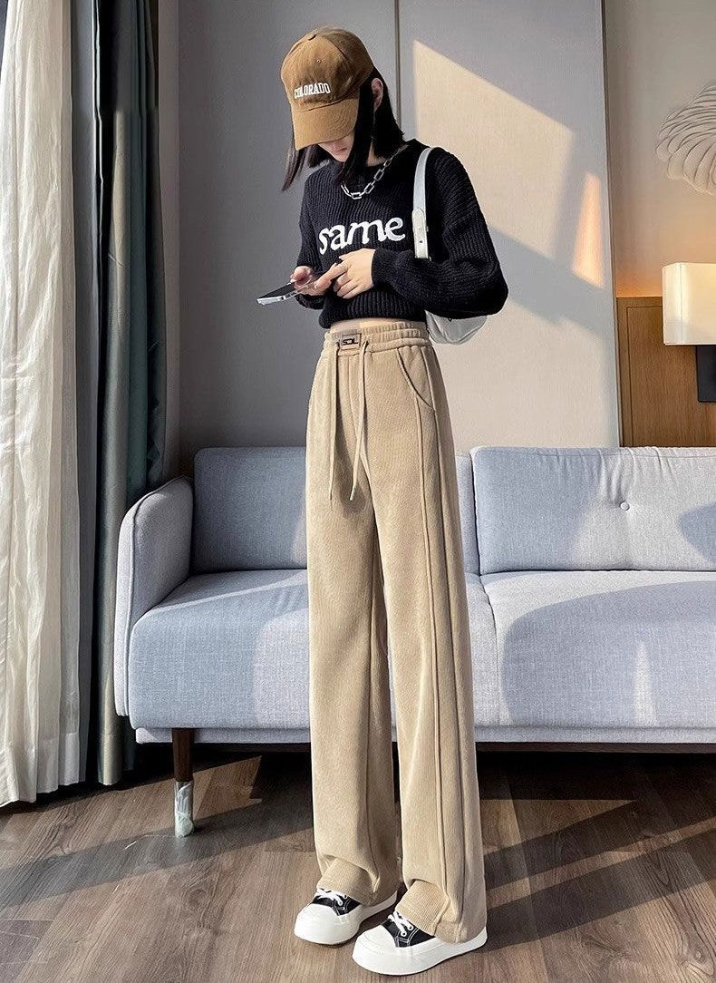 Beige Textured Wide Leg Jogger