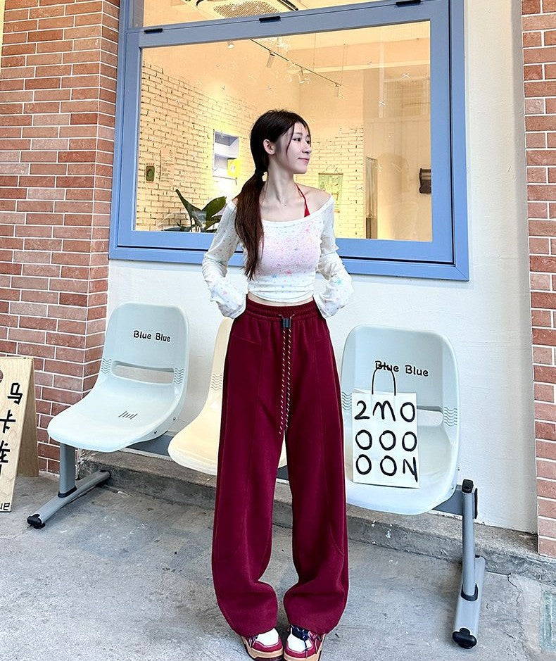 Red Solid High Waist Jogger