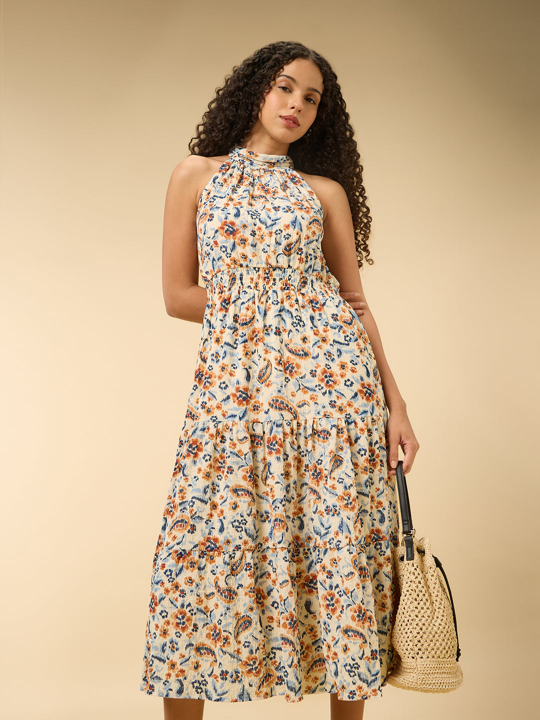 Multi Halter Neck Gathered Dress