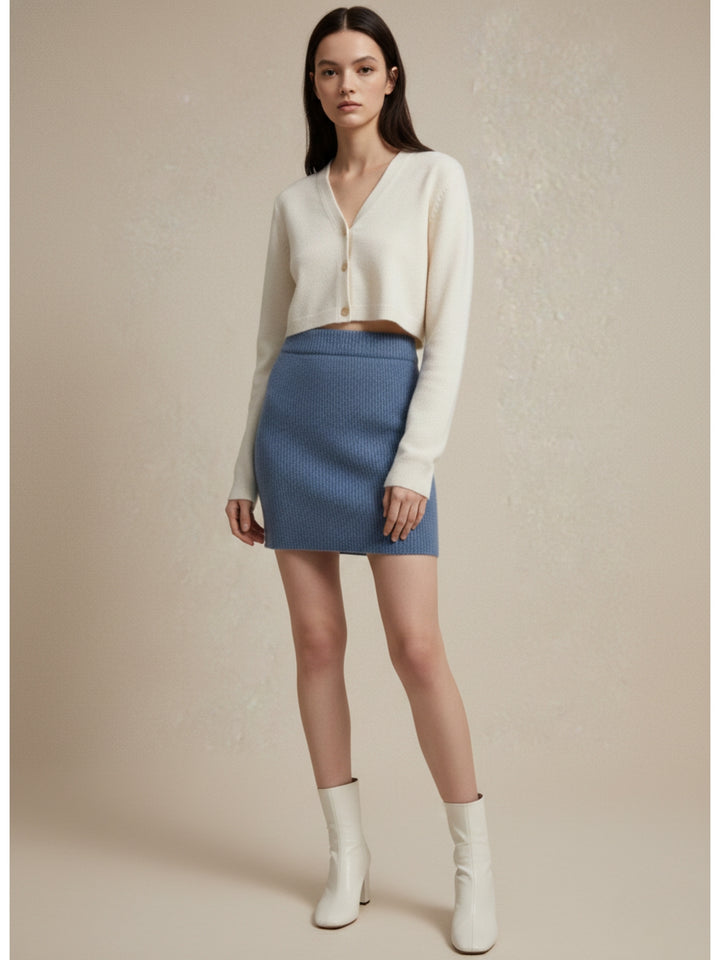 Blue Waist Fitted Mini Skirt