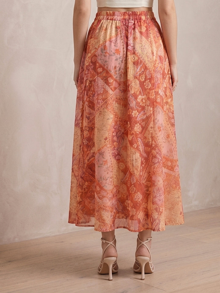 Midi Skirt With Elasticated Waist And A Belt