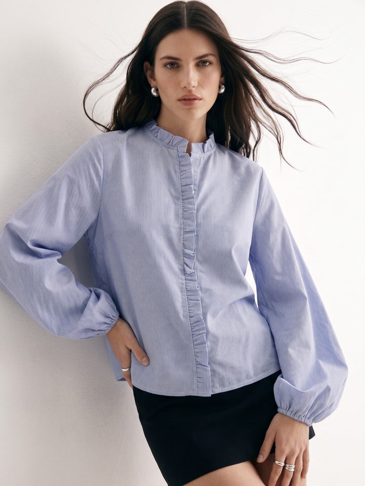 Blue Ruffle Edge Detail Top