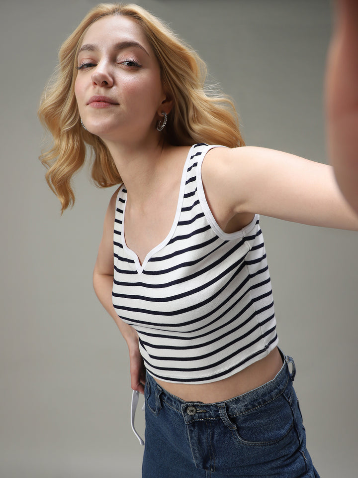 Navy Blue Striped Ribbed Tank