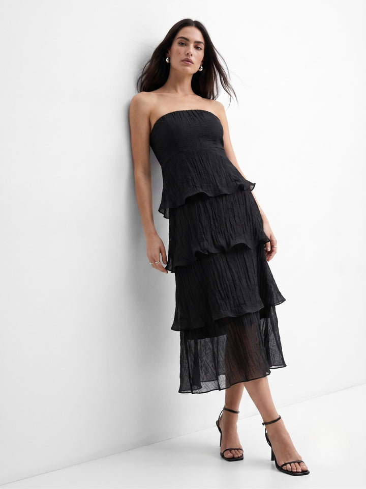 Black Tube Tiered Solid Dress