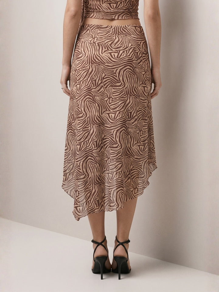 Animal Print Assymetrical Hemline Midi Skirt