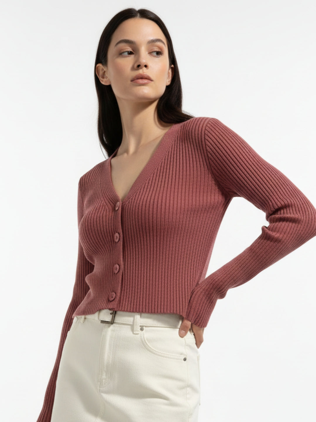 Maroon Full Sleeve Buttoned Cardigan