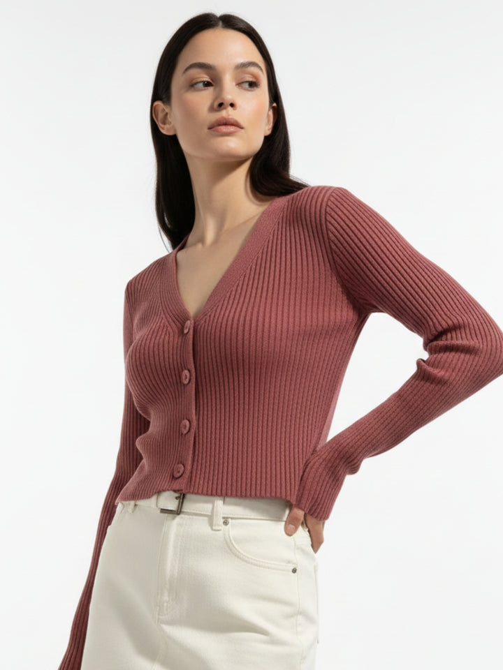 Maroon Full Sleeve Buttoned Cardigan