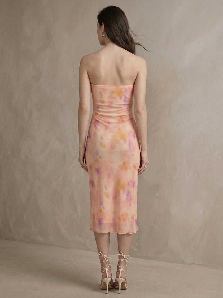 Multi Blurred Abstract Print Tube Midi Dress