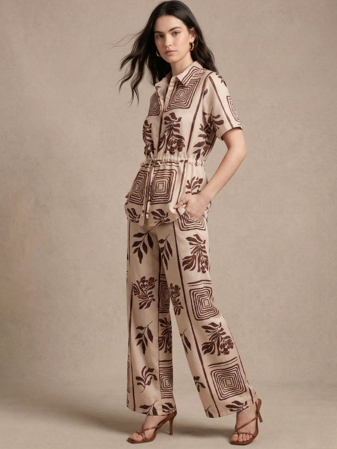Off White Printed Short Sleeve Casual Co-Ord Set