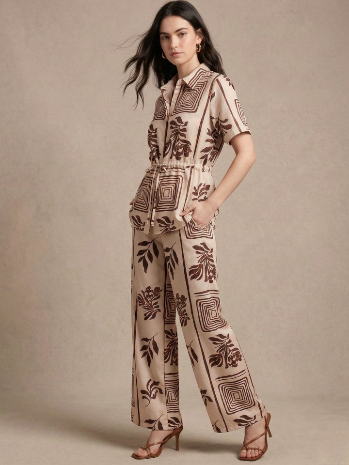 Off White Printed Short Sleeve Casual Co-Ord Set