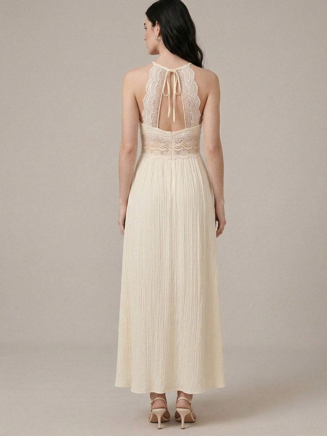 Cream Spaghetti Strap Tiered Dress