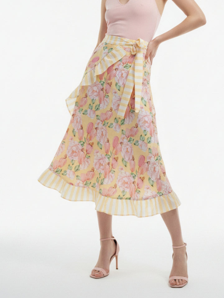 Yellow High Waist Ruffle Detail Skirt