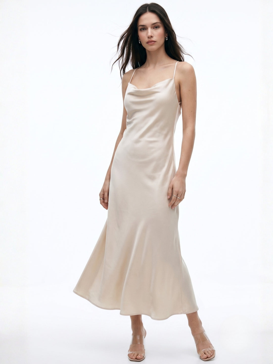 Cream Back Criss-Cross A-Line Dress