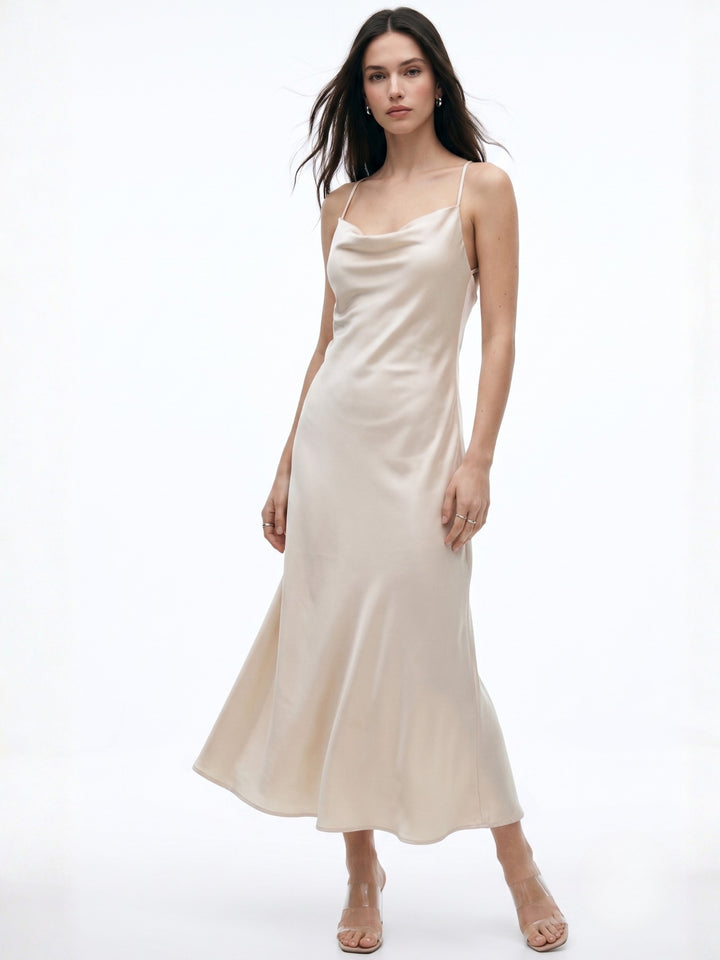 Cream Back Criss-Cross A-Line Dress