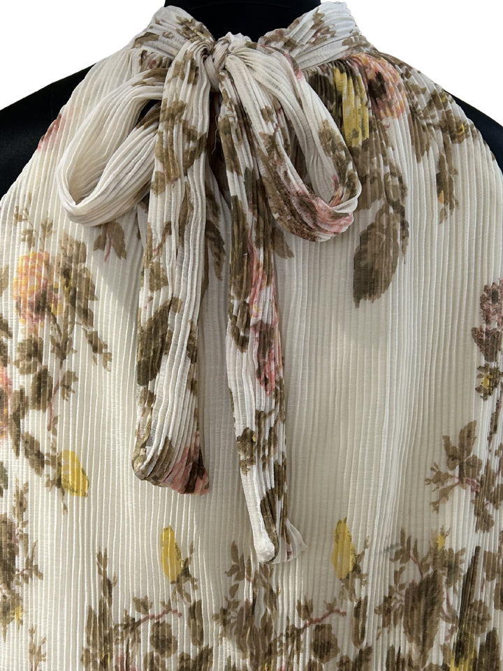 Beige Floral Print Halter Neck Sleeveless Top