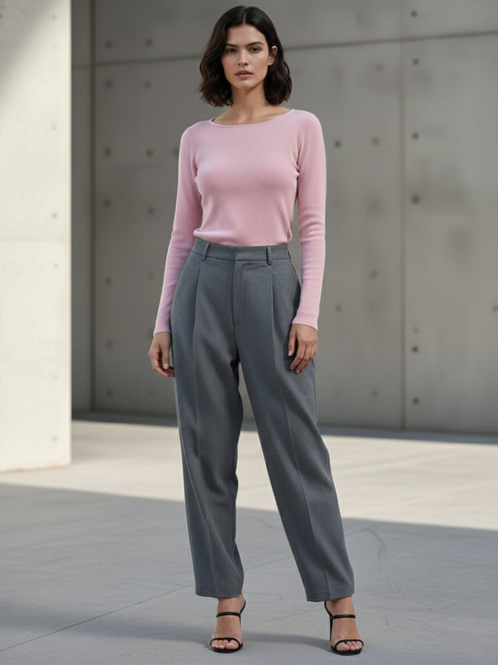 Pink Full Sleeve Round Neck Fitted Top
