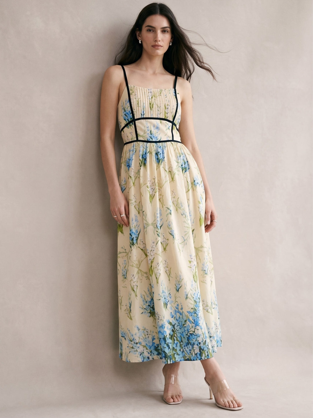 White Spaghetti Strap Floral Printed Dress