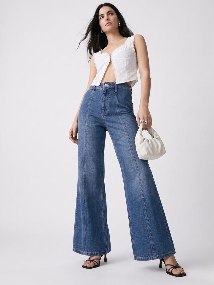 Blue Seam Detail Flared Jeans