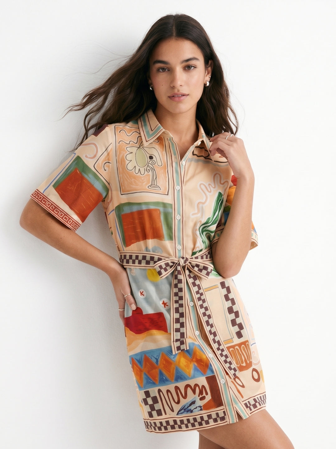 Multi Waist Tie-Up Printed Dress