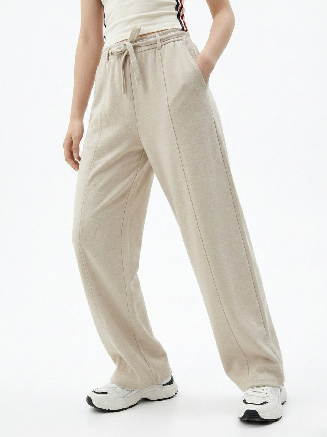 Beige High Waist Baggy Pant