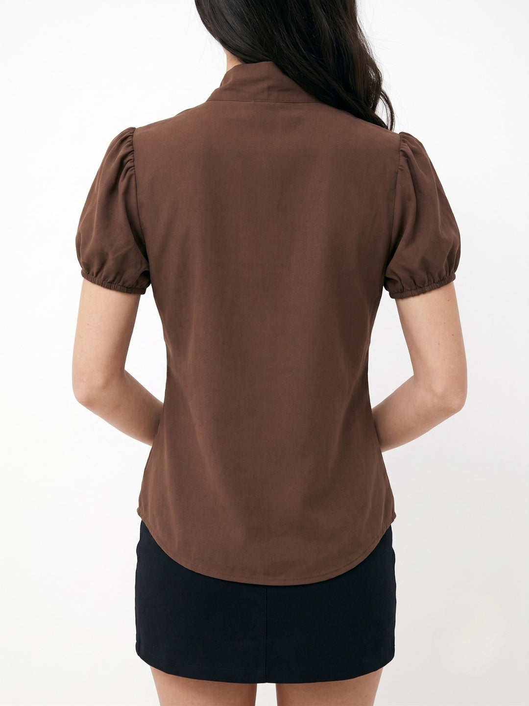 Brown Fitted Blouse With Neck Scarf