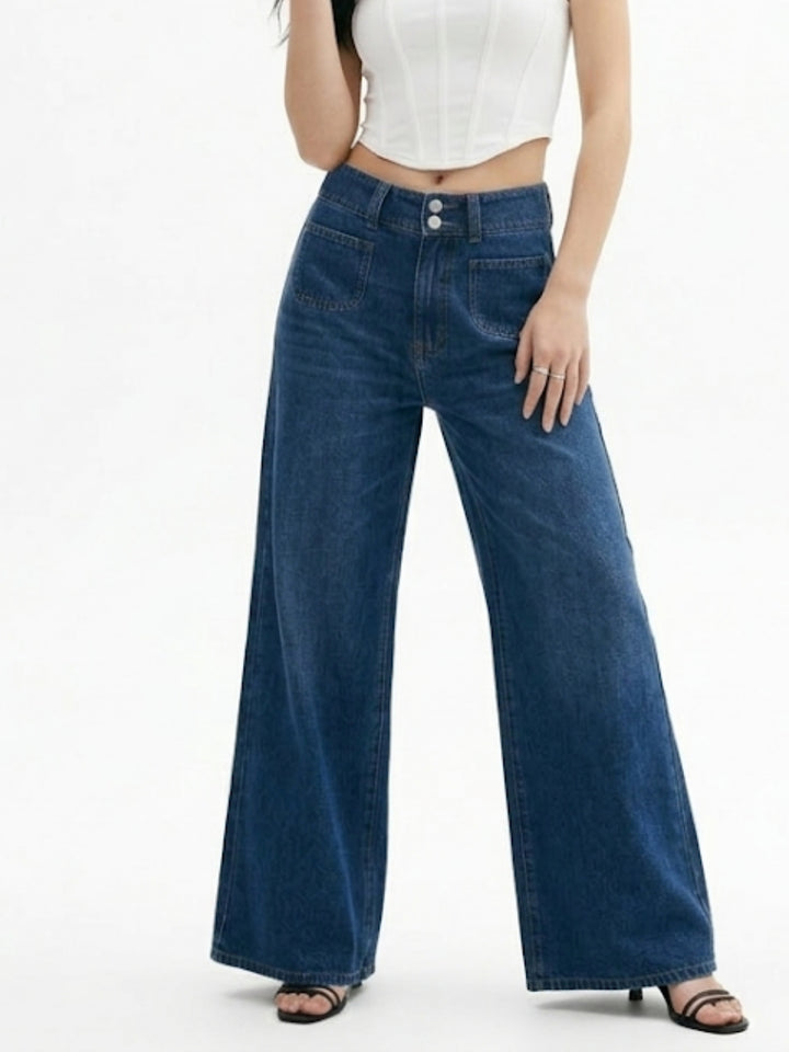 Blue High Waist Wide Leg Jeans