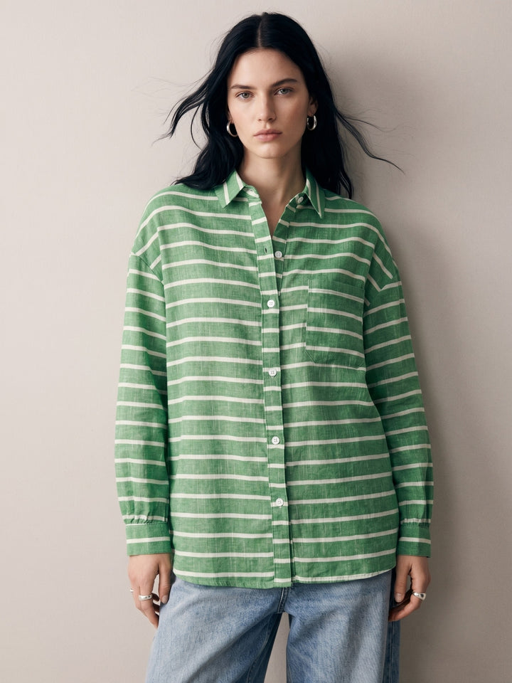 Green Button Down Striped Shirt