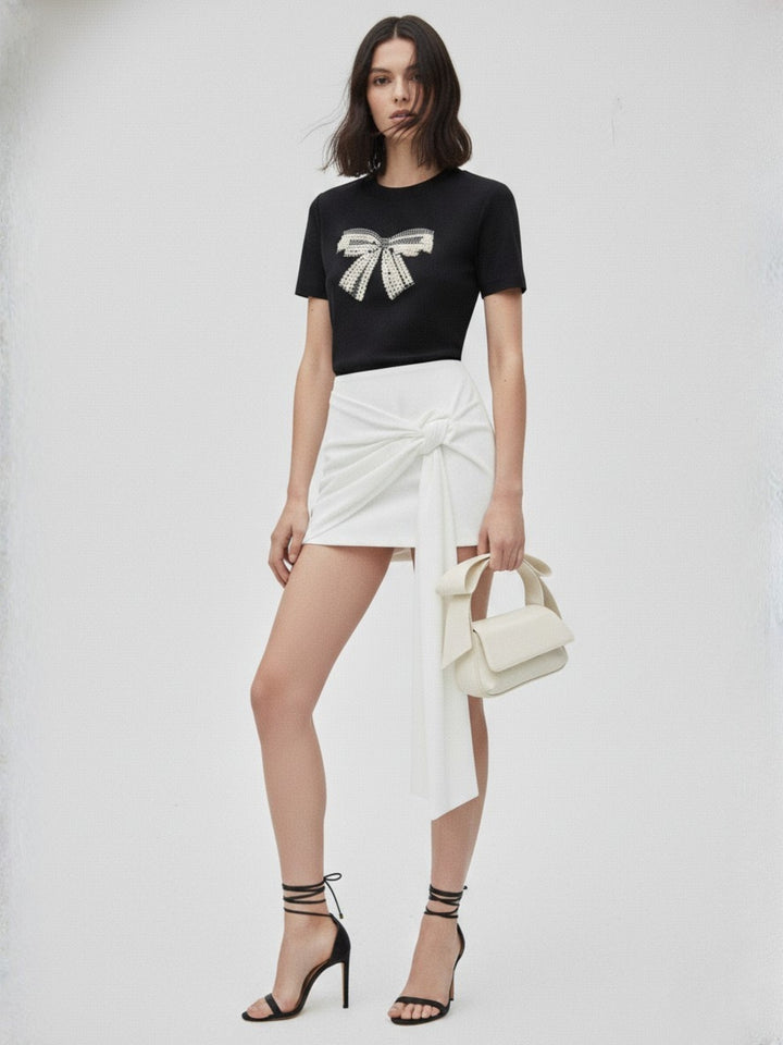 Black Embellished Large Bow T-Shirt