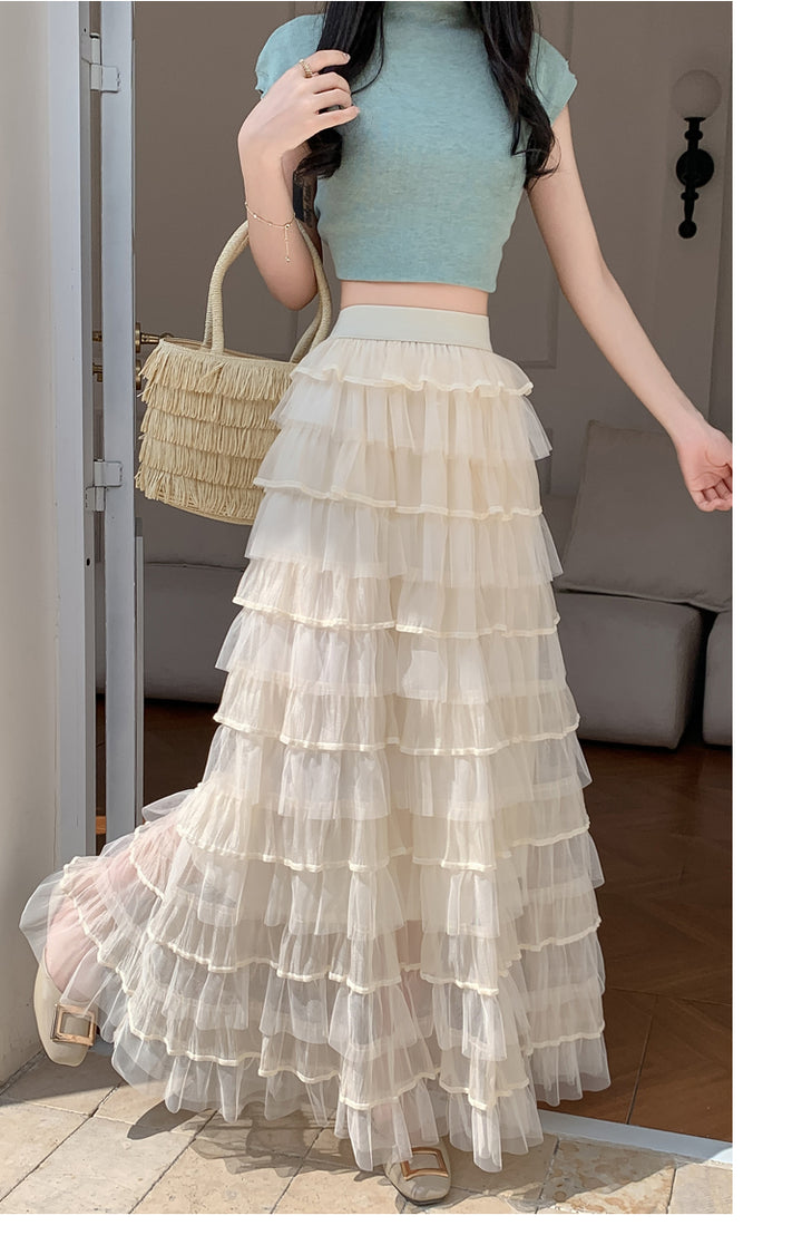 Cream Multi Ruffled Tiered Maxi Skirt