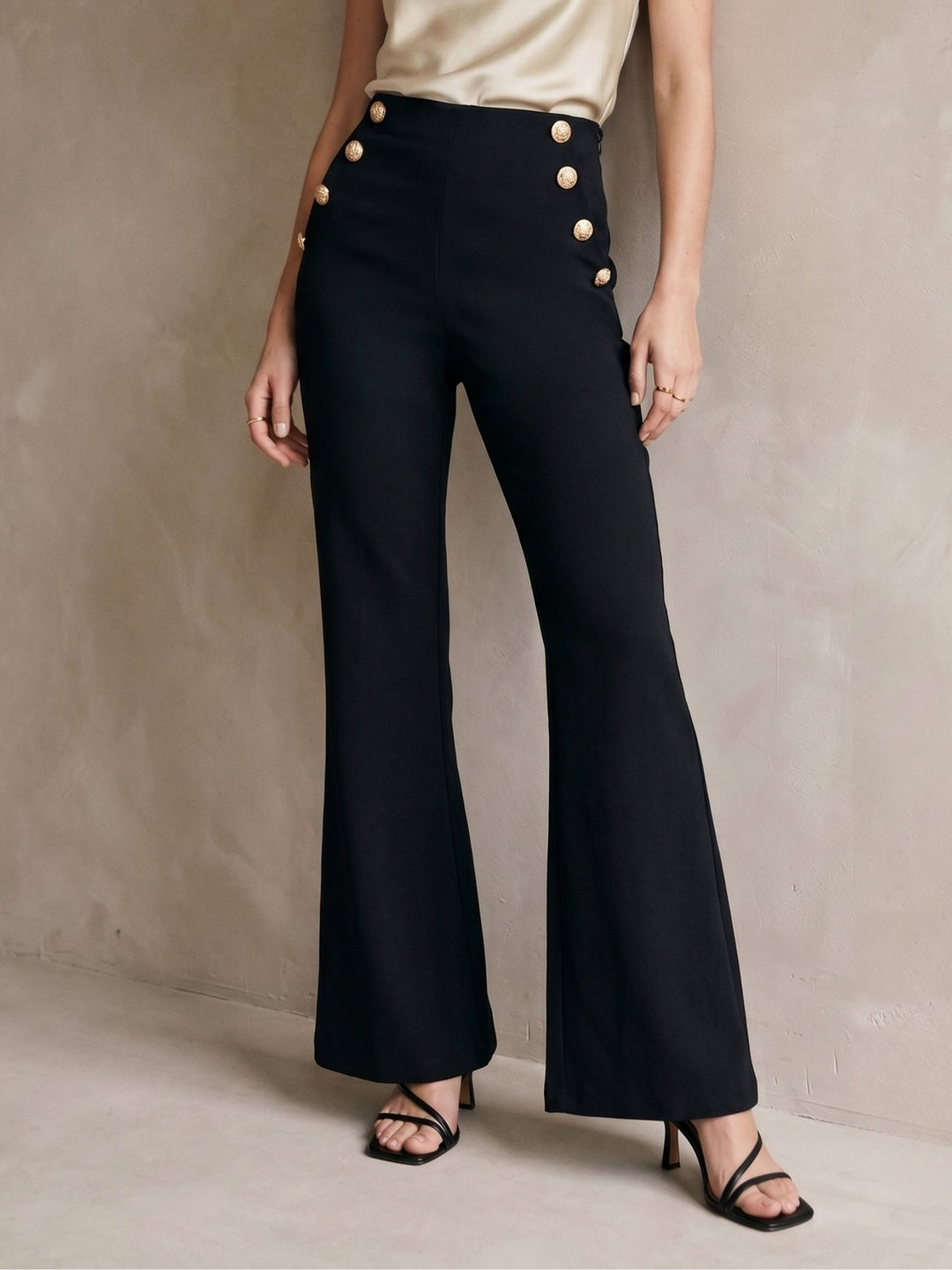 Black High Waist Metal Trim Pant