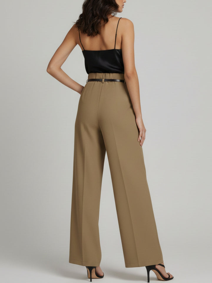 Beige High Waist Front Pleated Pant