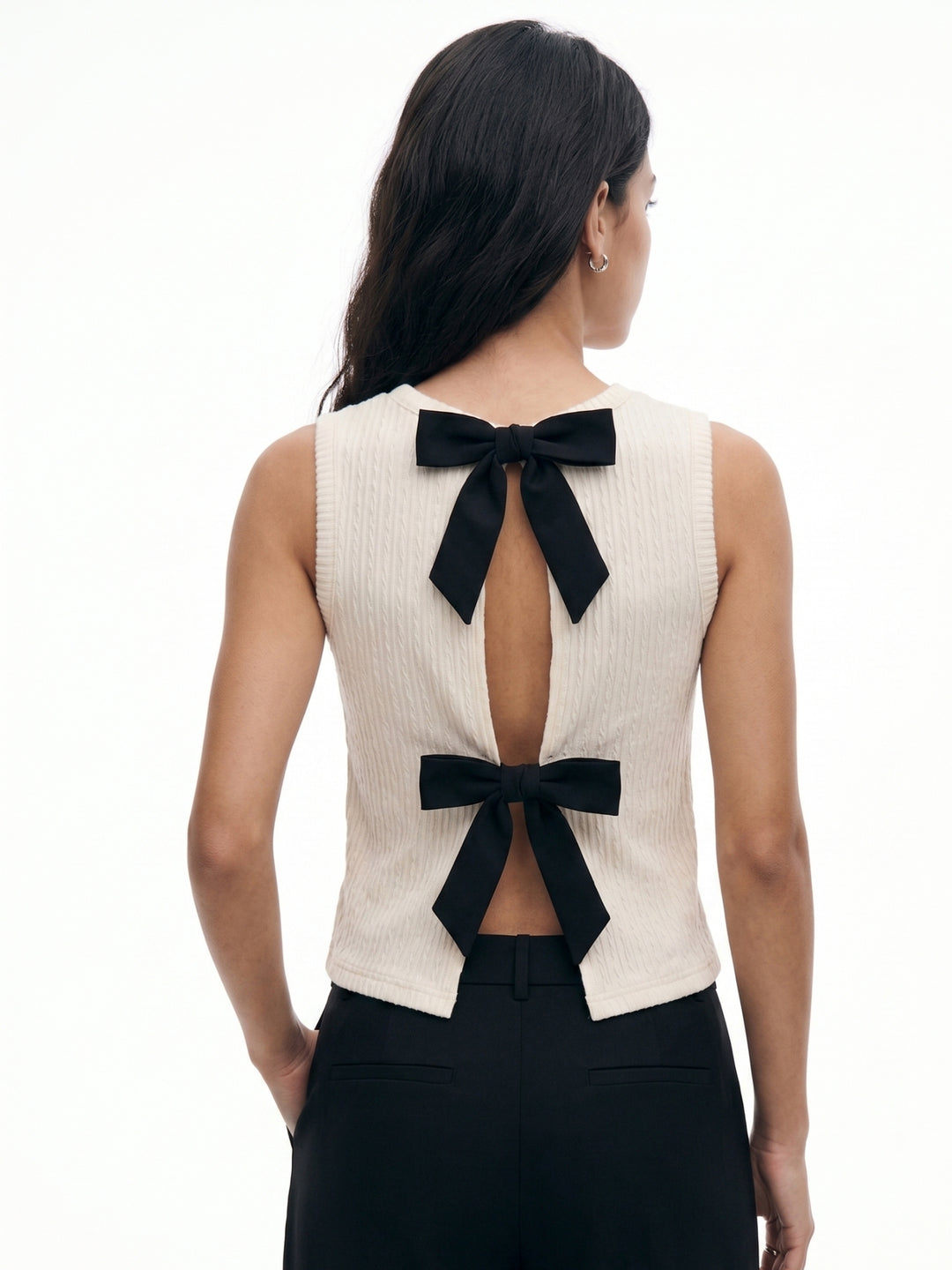 Off White Back Bow Detail Sleeveless Top