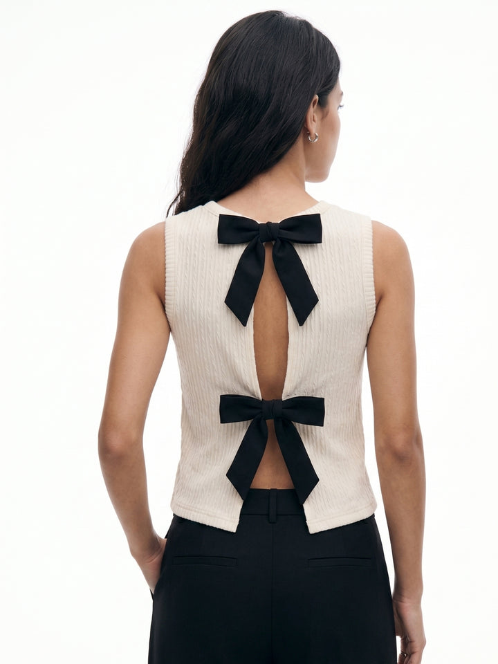 Off White Back Bow Detail Sleeveless Top