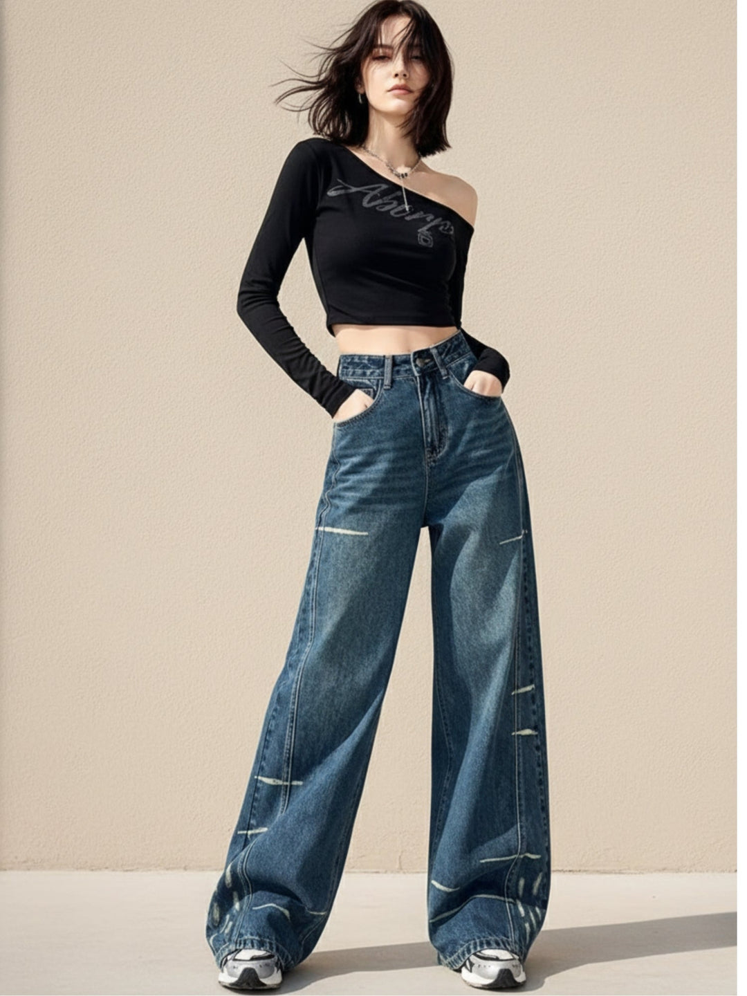 Blue High Waist Ripped Jeans