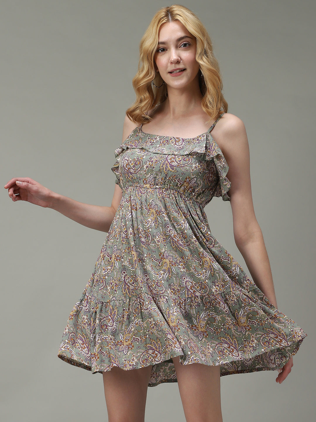 Green Noodle Stap Printed Dress