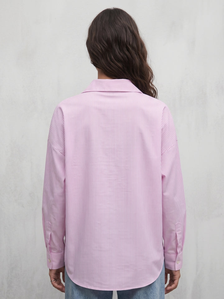 Pink Oversized Drop Shoulder Y/D Stripe Shirt