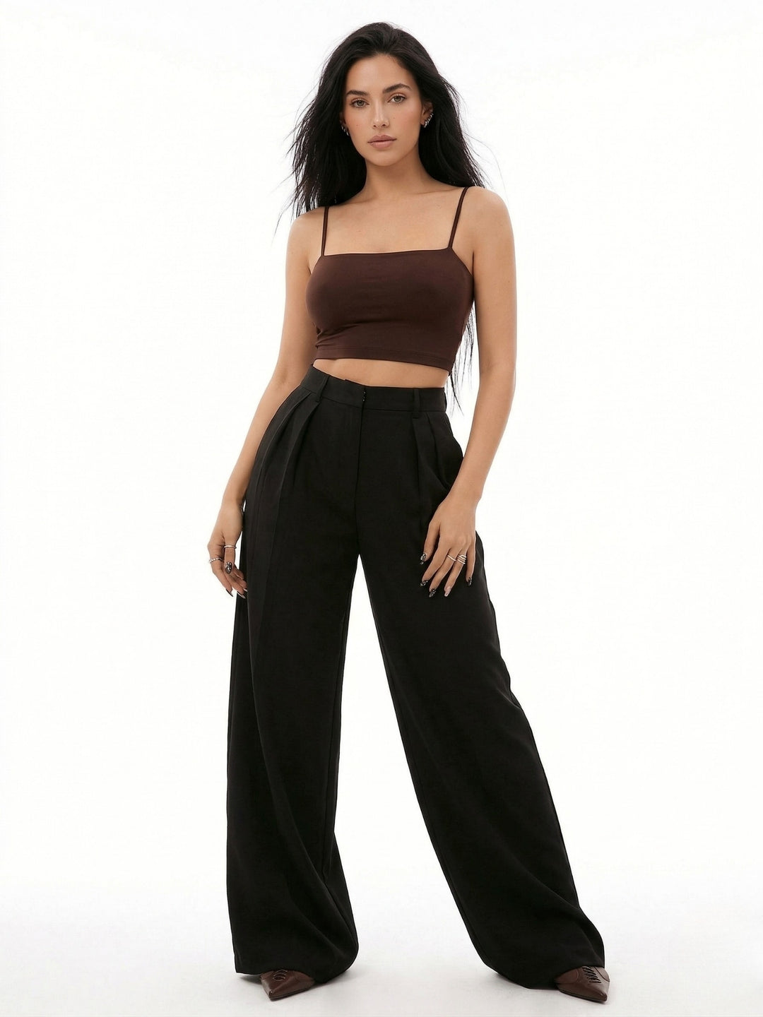 Black High Waist Solid Trousers