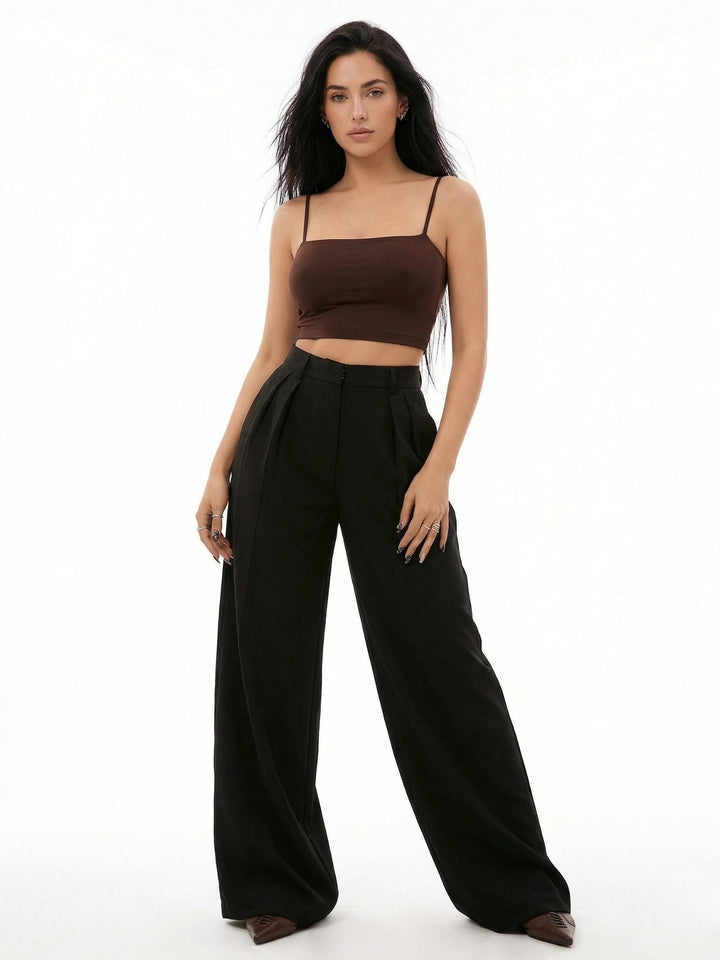 Black High Waist Solid Trousers