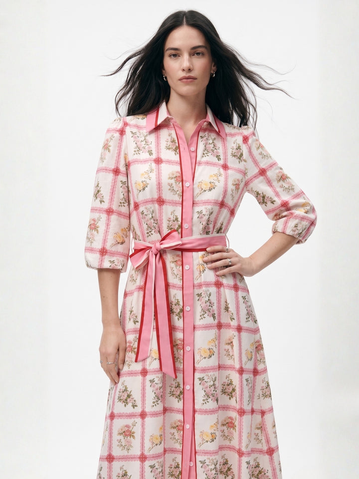 Off White Printed Waist Tie-Up Dress