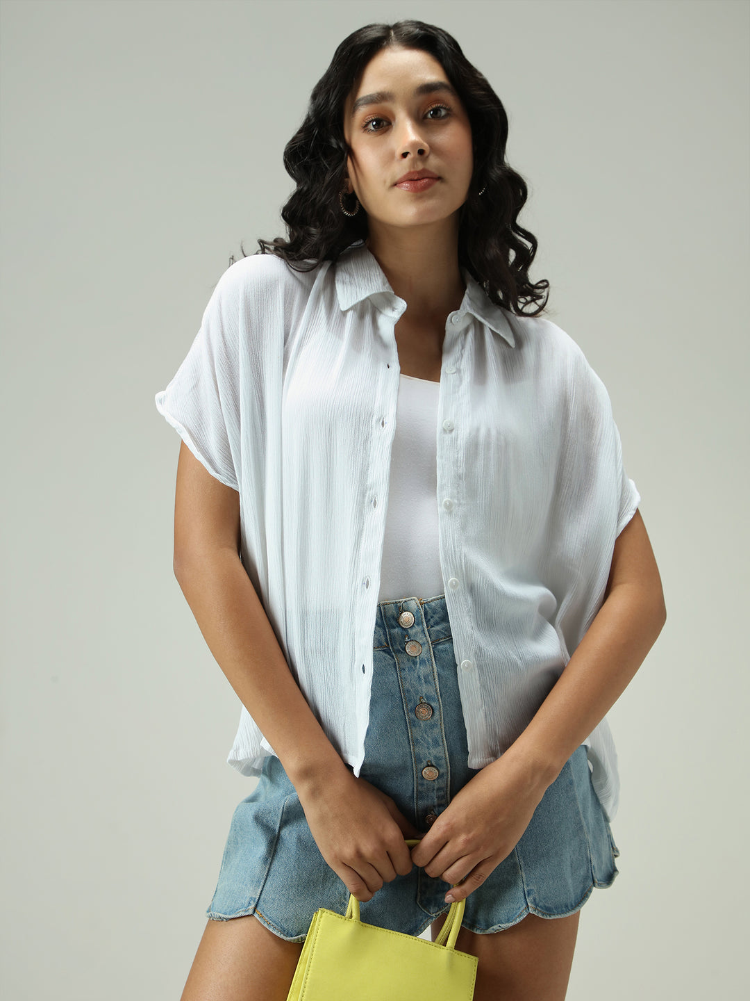 White Solid Flowy Shirt