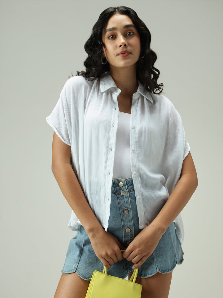 White Solid Flowy Shirt