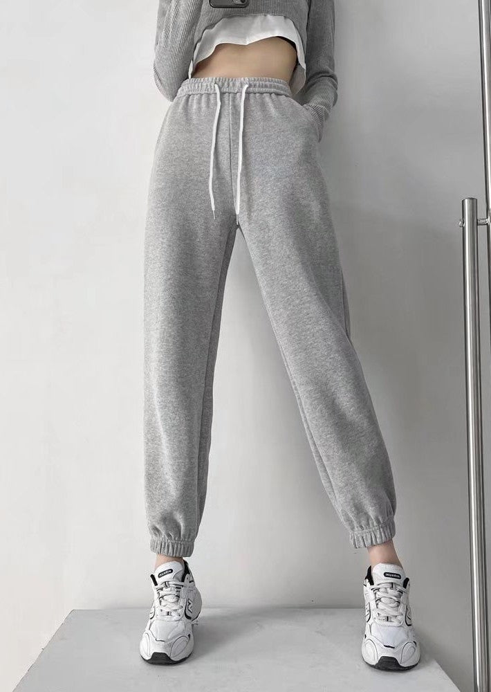 Grey Cuffed Solid High Waist Jogger