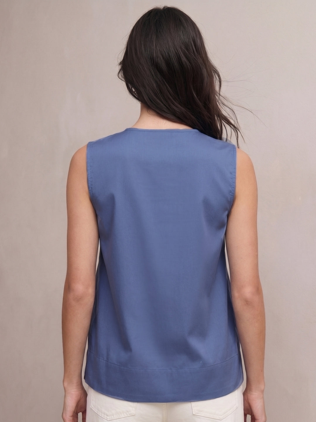 Blue Flowy Contrast Color Tie-Up Top