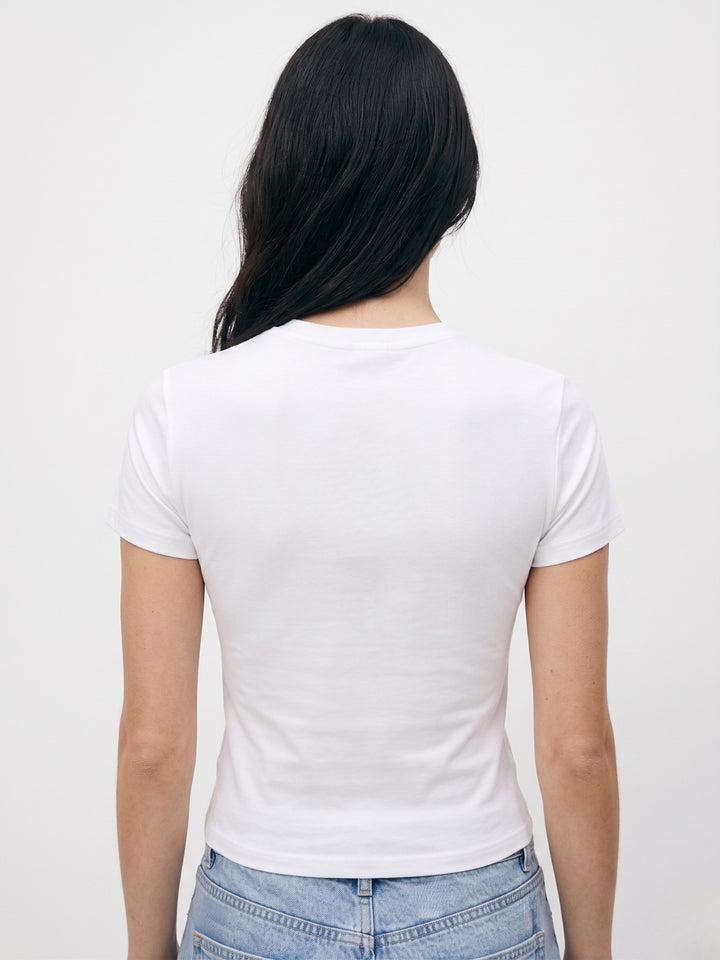 White Fitted Graphic T-Shirt With Bow Detail