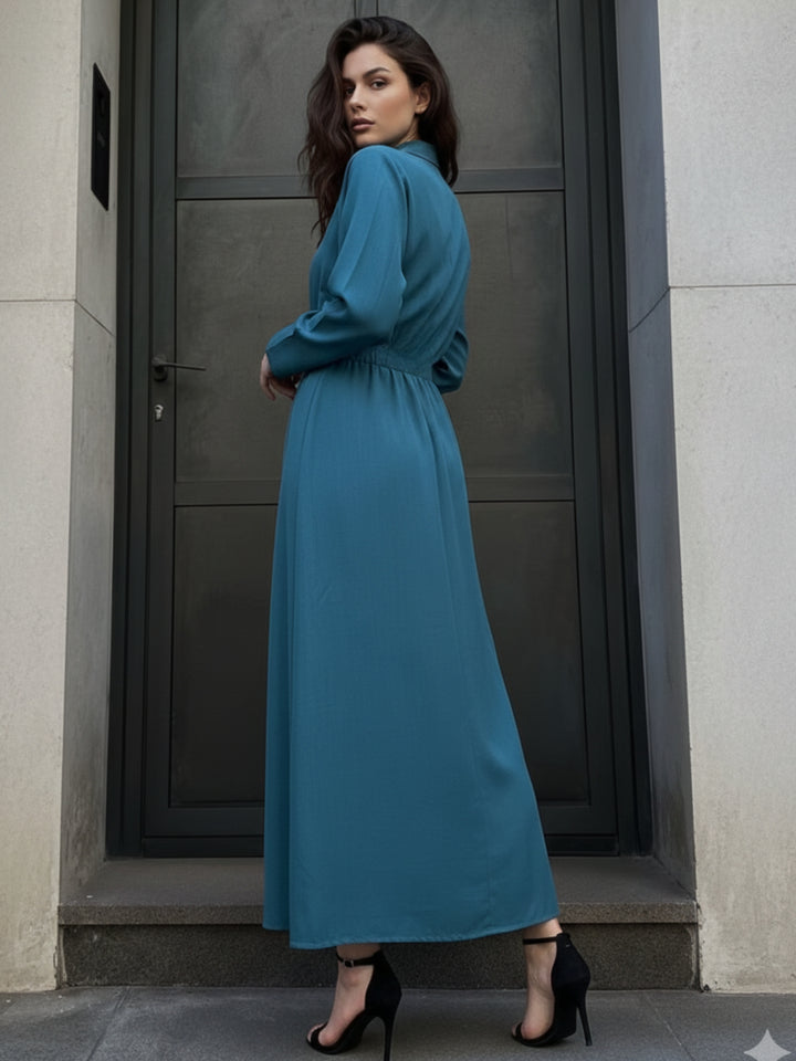 Light Blue Maxi Shirt Dress With Side Slit