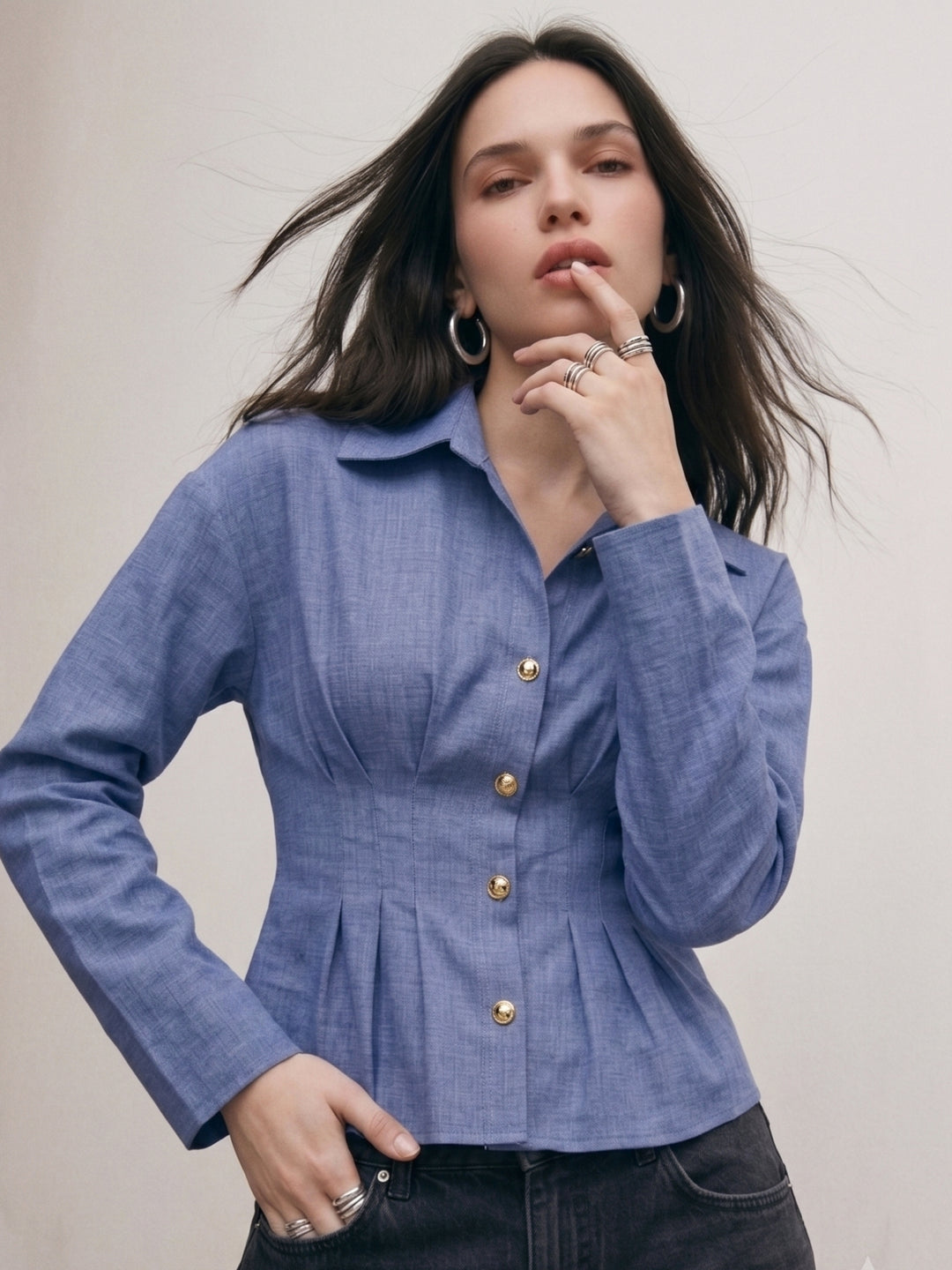 Blue Full Sleeves Front Pleated Shirt