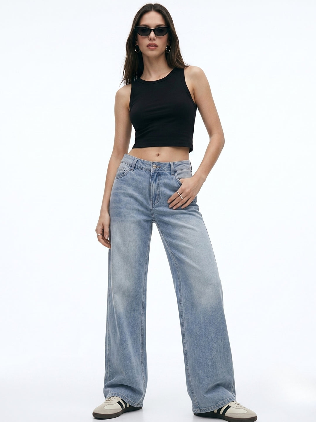 Blue Washed Wide Leg Clean Denims