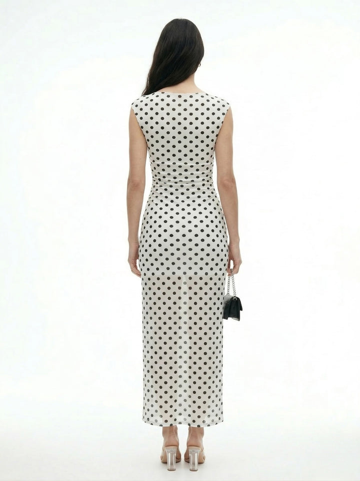 Multi Polka Dot Mesh Maxi Dress